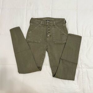 American Eagle Outfitters Women's High Rise Jeggins Olive Jeans